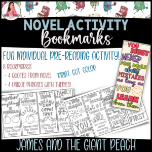 James and the Giant Peach book bookmarks a before reading activity