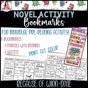 Because of Winn Dixie book bookmarks for before reading activity