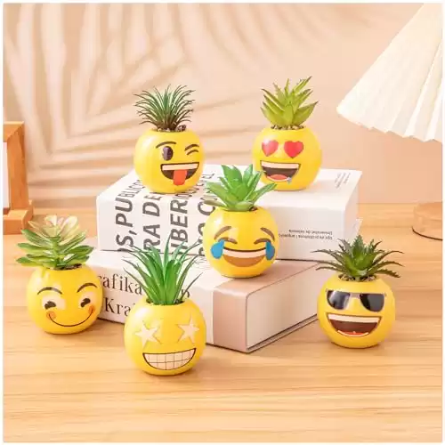 6PCS Cute Emoji Artificial Plant Office