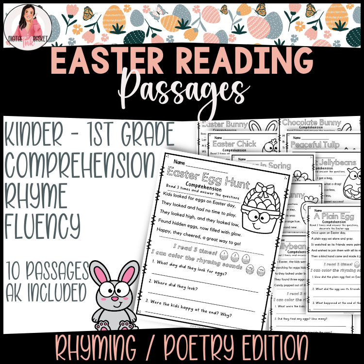 Easter Reading Passages & comprehension for K-2 Rhyming Edition