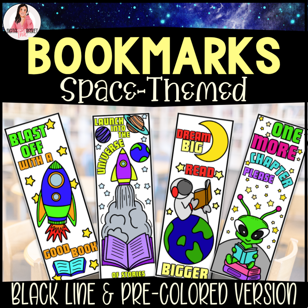 Free Space Themed Coloring Bookmarks - printable bookmarks for elementary students