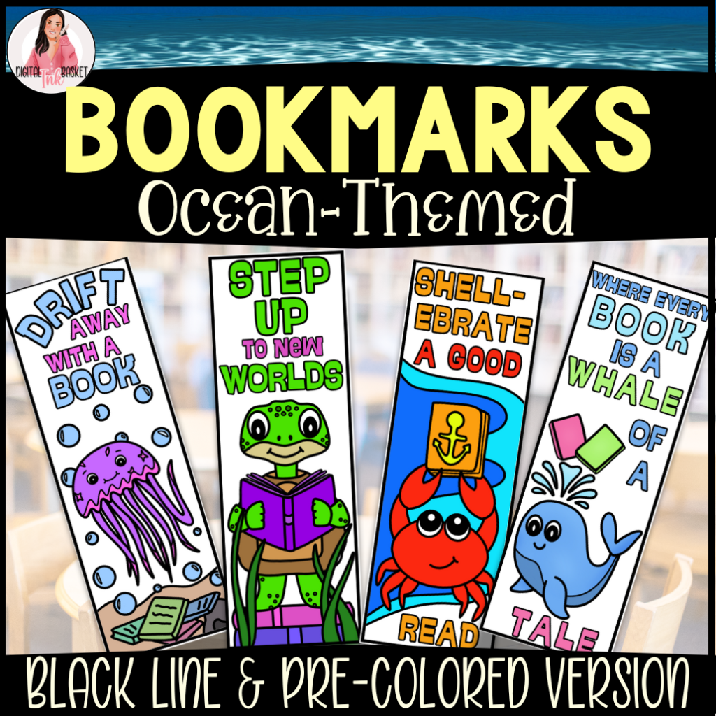 Free Ocean Themed Coloring Bookmarks - printable bookmarks for elementary students