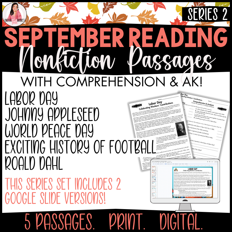 September Nonfiction Reading Passage Set Series 2 PDF & Google Slides 4-6