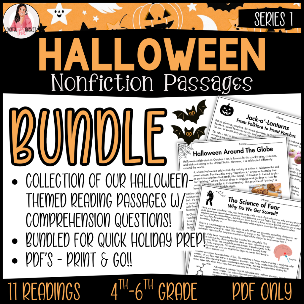 9 Halloween themed reading passages nonfiction with comprehension for 4-6