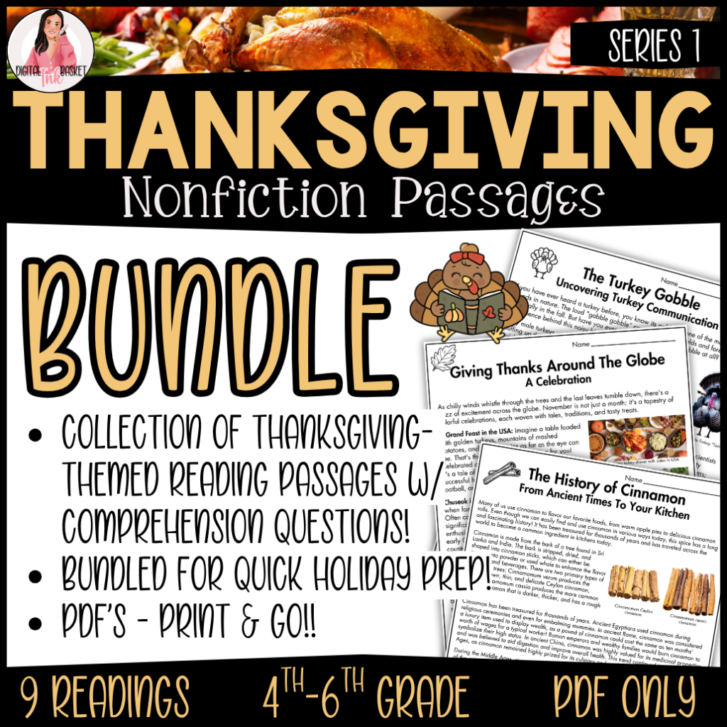 9 Thanksgiving Holiday Nonfiction Reading Passages 4-6