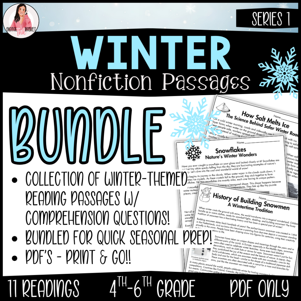 11 Winter Themed nonfiction reading passages for 4-6 grade