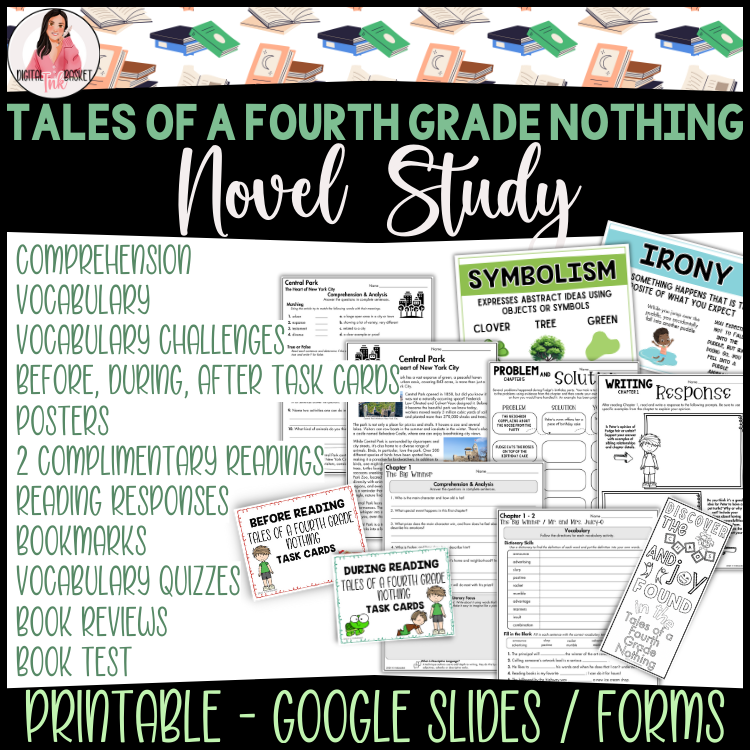Tales of a Fourth grade Nothing Novel Study comprehensive ELA unit for grades 3-5