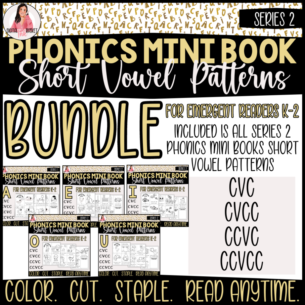 phonics mini books bundle A E I O U short vowel patterns k-2 emergent readers