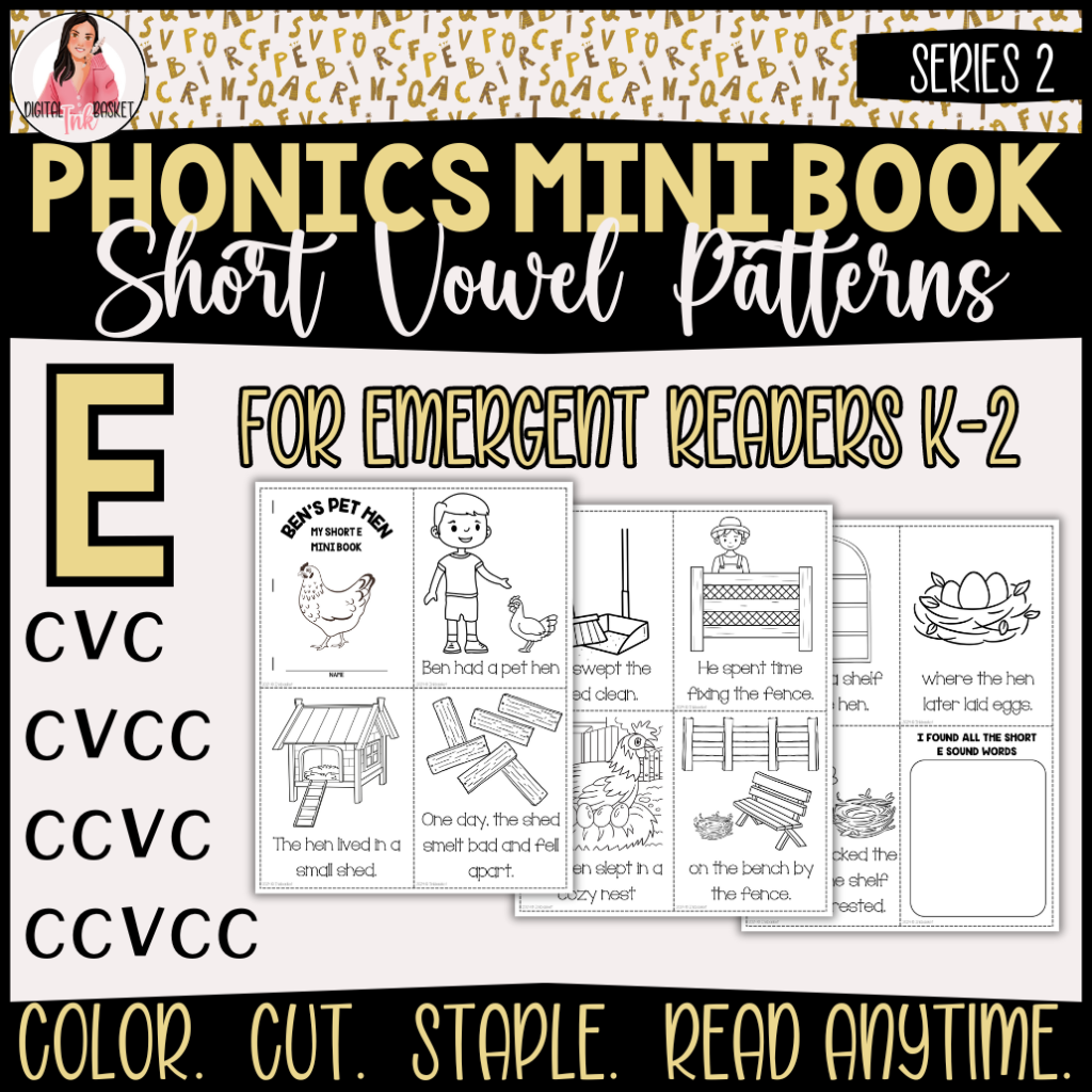 phonics mini books short vowel patterns for E k-2 emergent readers