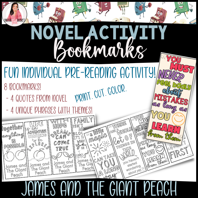 James and The Giant Peach Novel Study Bookmarks - printable bookmarks for grades 3-5
