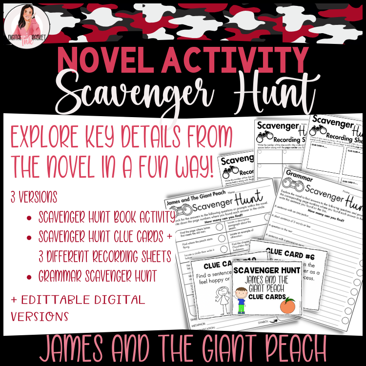 Novel Activity James and The Giant Peach Scavenger Hunt After Reading Activity 4-6
