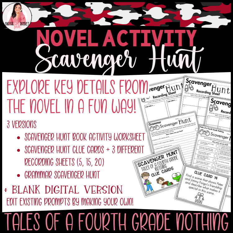 Novel Activity Tales of a Fourth Grade Nothing Scavenger Hunt After Reading Activity 4-6