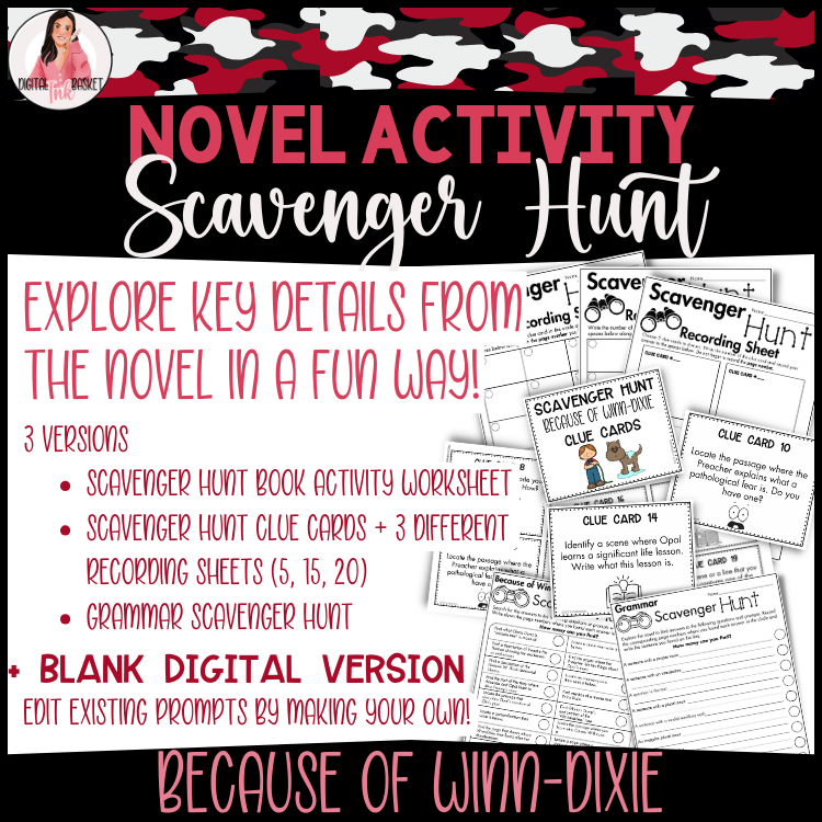 Novel Activity Because of Winn Dixie Scavenger Hunt After Reading Activity 4-6