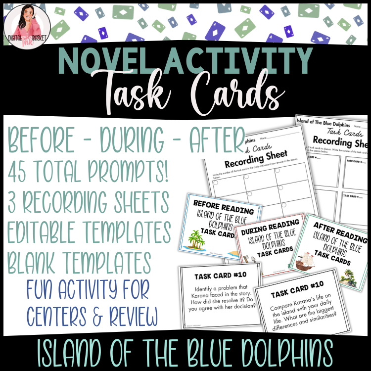 Novel Activity Island of the Blue Dolphins Task Cards Before, During After Activity Novel Unit 4-6