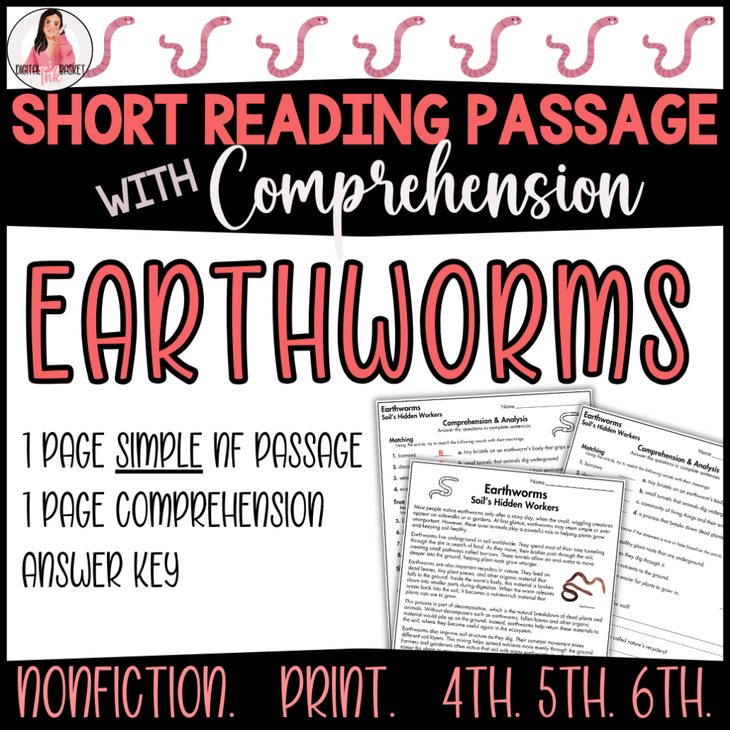 Earthworms Nonfiction Reading Passage for 4-6