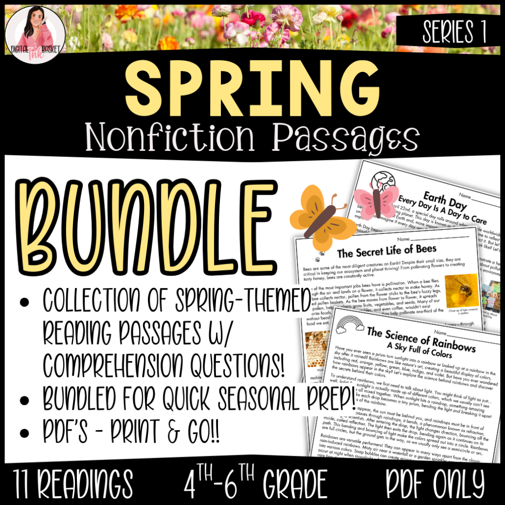 11 Spring themed reading passages for 4-6 grade, nonfiction