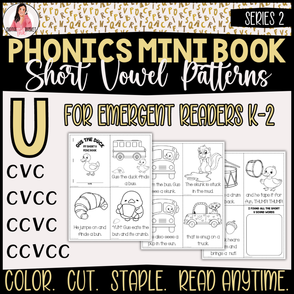 phonics mini books short vowel patterns for U k-2 emergent readers