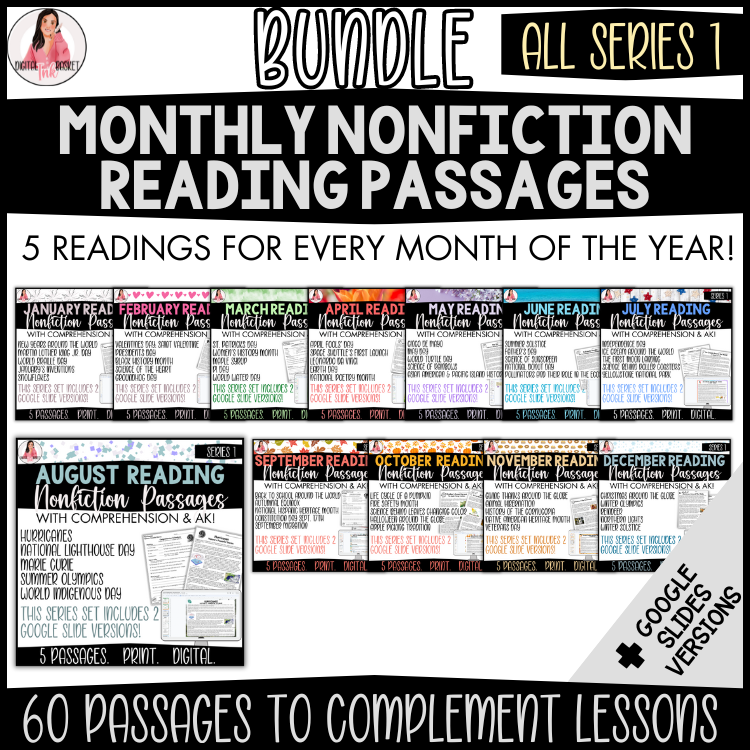 Full Year Bundle Series 1 — Print & Google Slides Reading Passages for 4-6