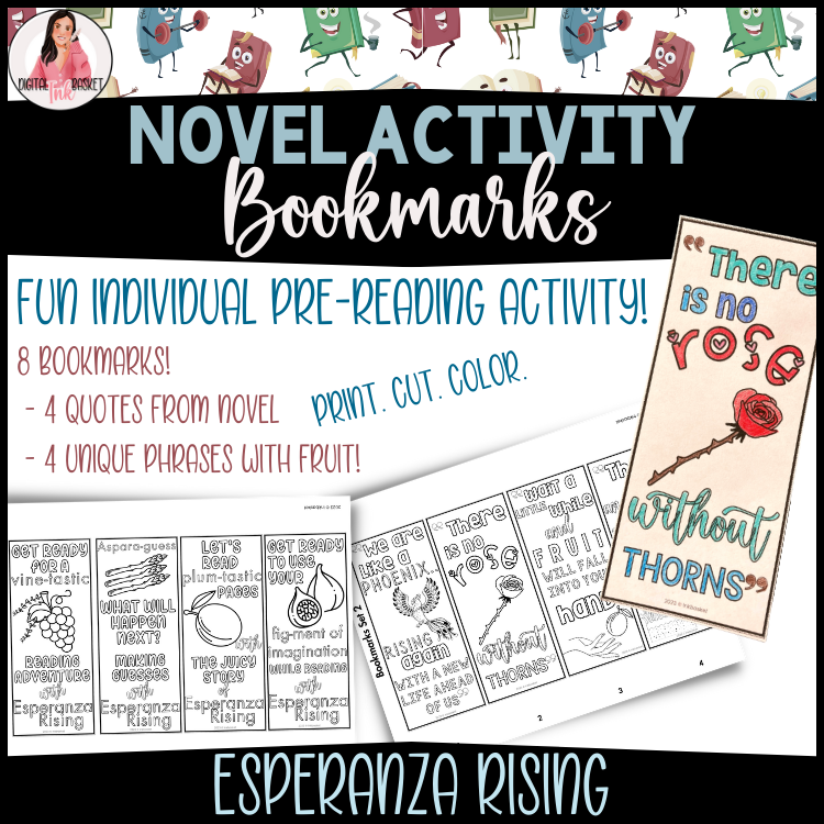Esperanza Rising Activity Novel Study Bookmarks - printable bookmarks for grades 3-5
