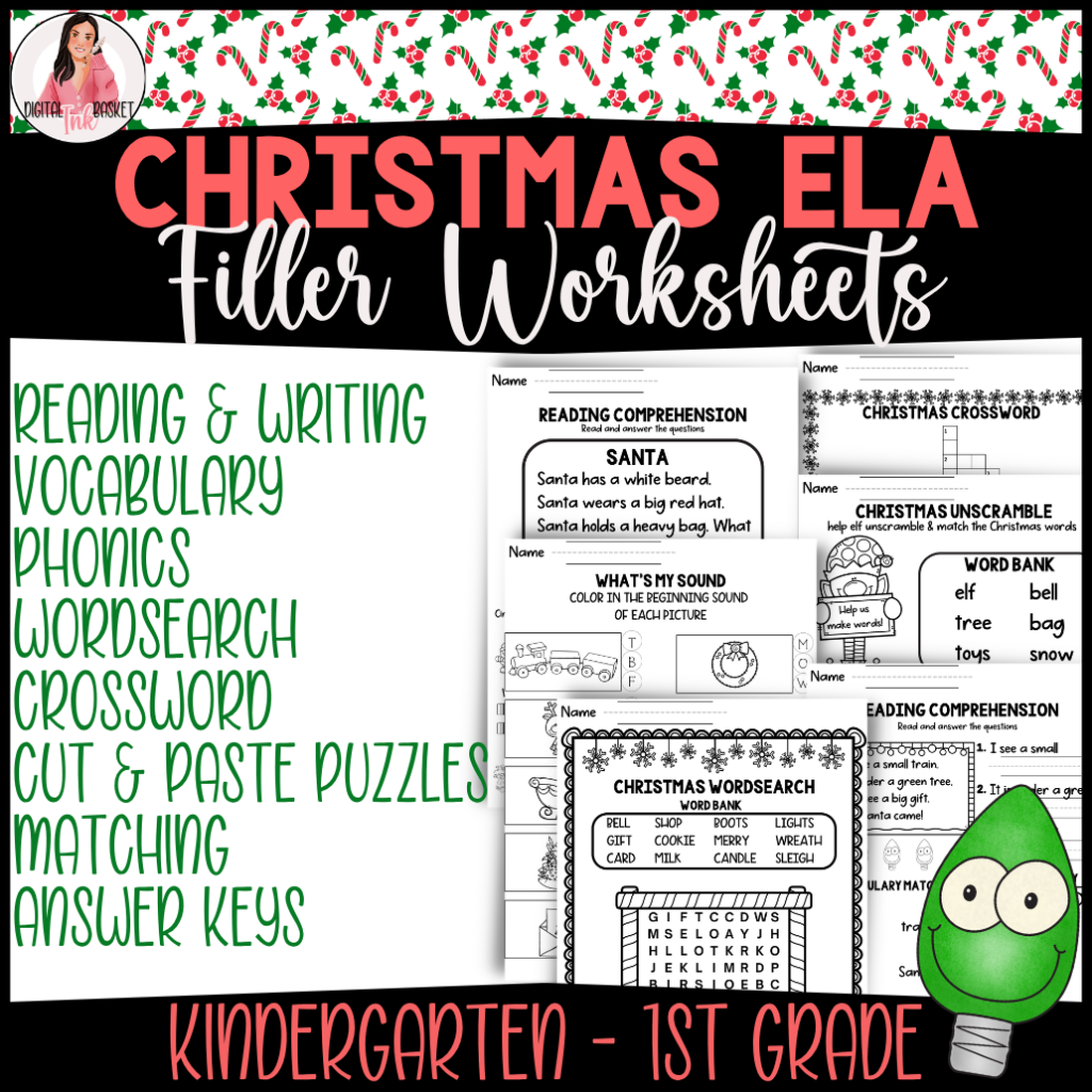 Christmas ELA activities PDF printable lower elementary